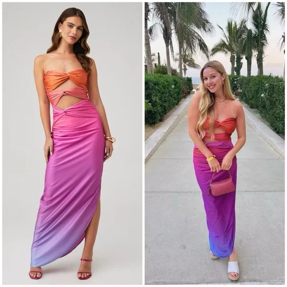 BAOBAB Vera Orange Pink Purple Glossy Cut Out Maxi Dress Size M - Picture 1 of 4